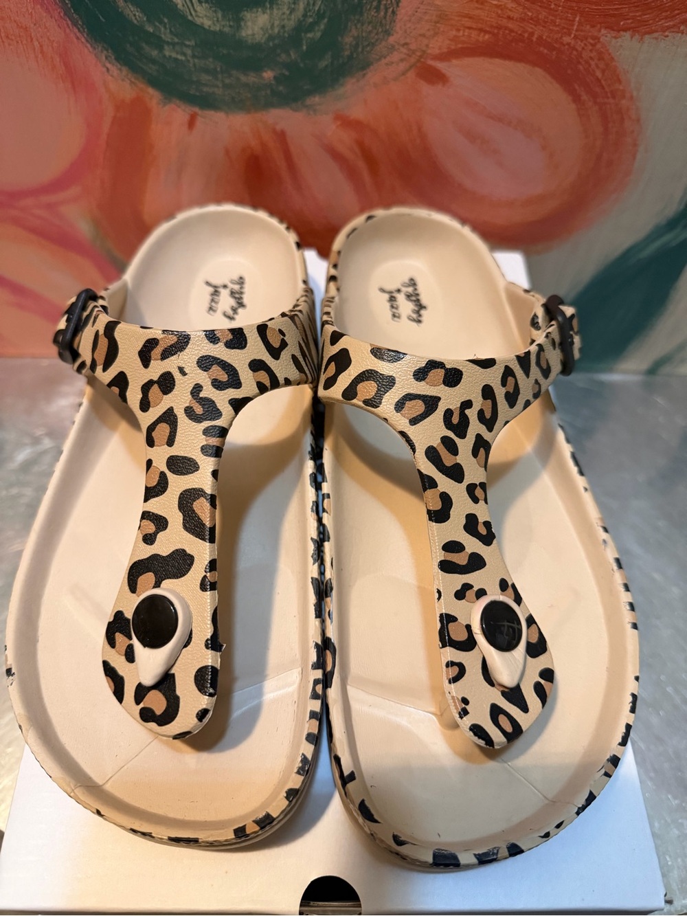 Gypsy Jazz Leopard Print T-Strap Sandals - Beige & Black